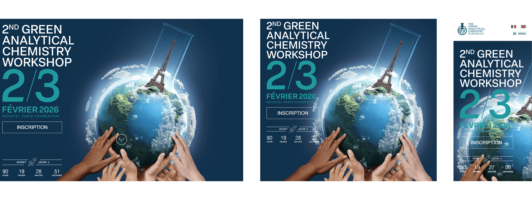 Page d'accueil du site tgacworkshop-paris.com vue sur différents écrans : ordinateur, tablette et mobile