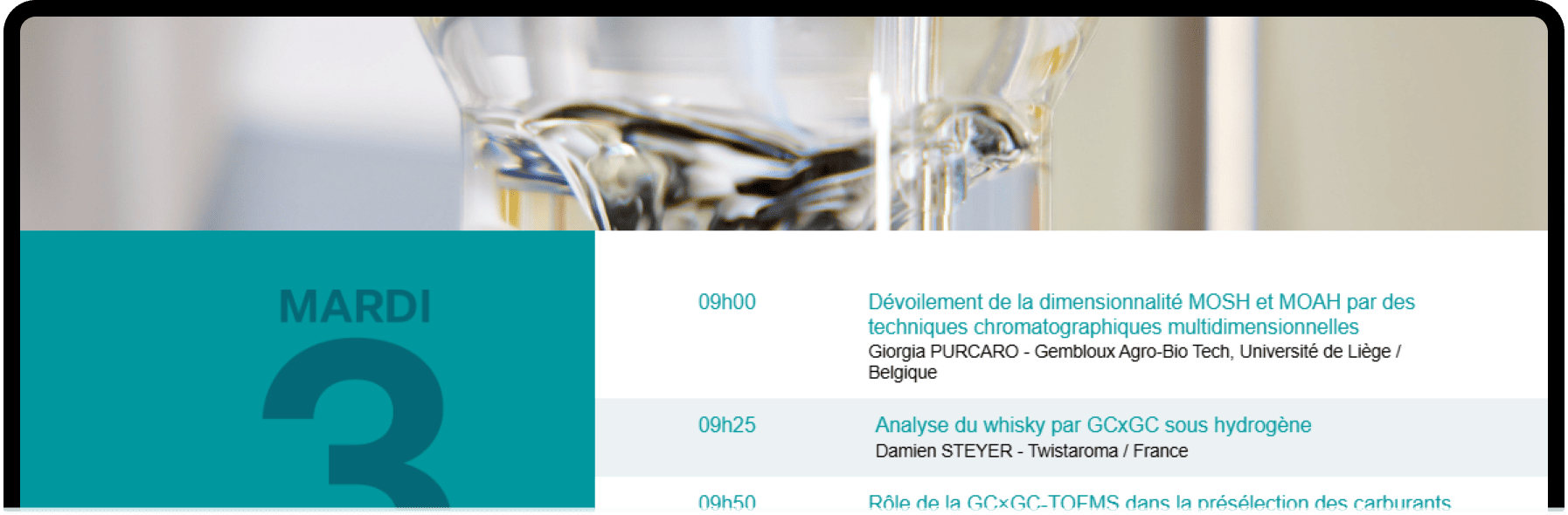 Page dynamique développé pour présenter le programme du séminaire The Green Analytics Chemistry Workshop de 2026